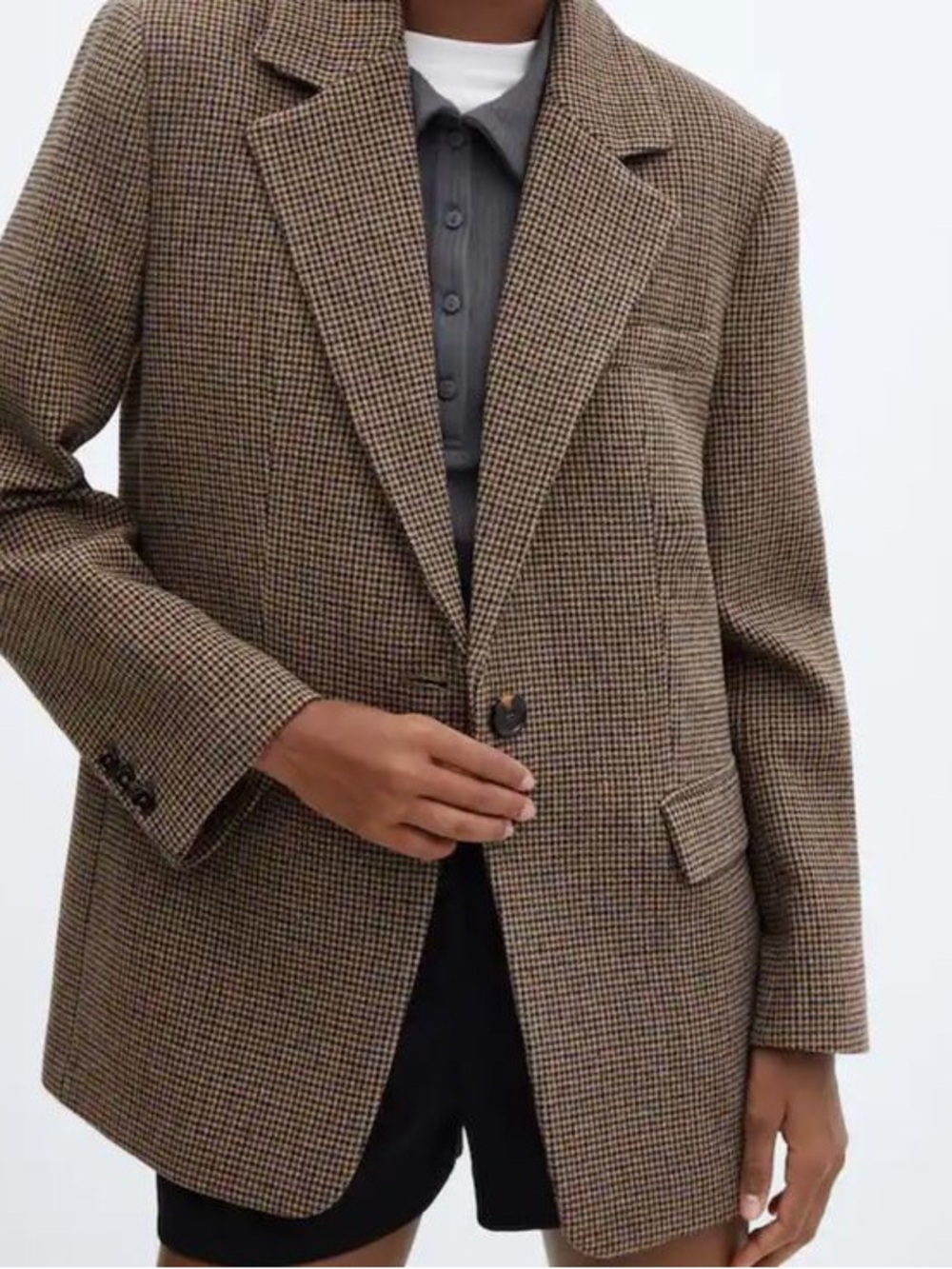 Checked Brown Women’s Single-Button Blazer